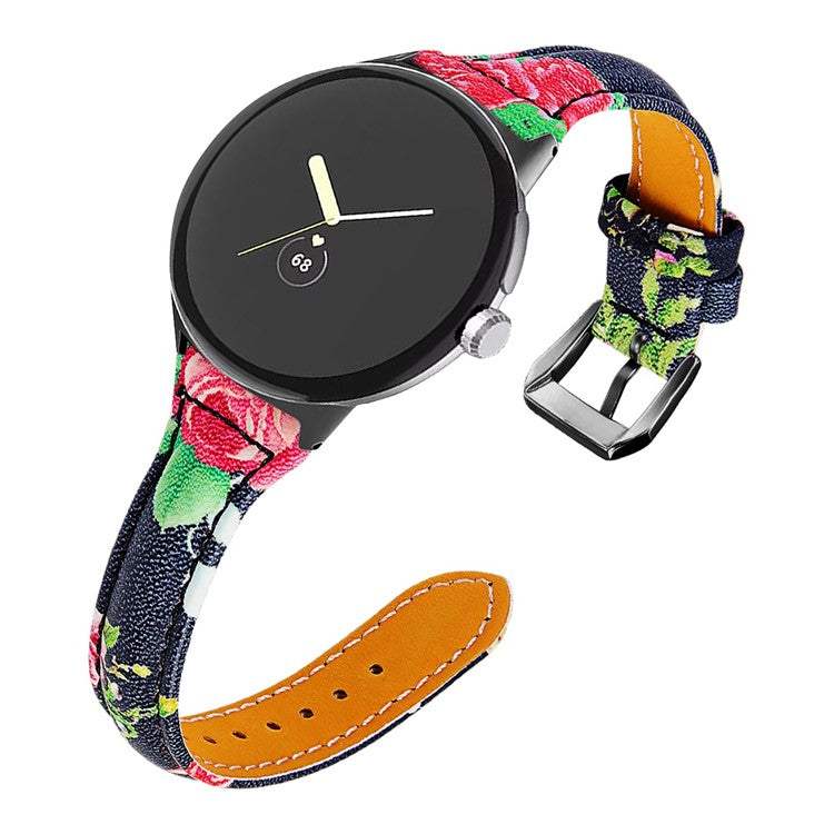 Floral leather watch strap for Google Pixel® Model 1, slim and stylish.