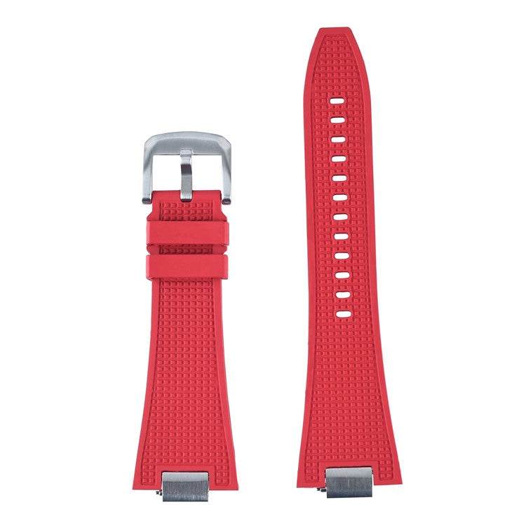 Red FKM rubber straps for Tissot PRX40 with brushed steel end pieces and pin buckle.