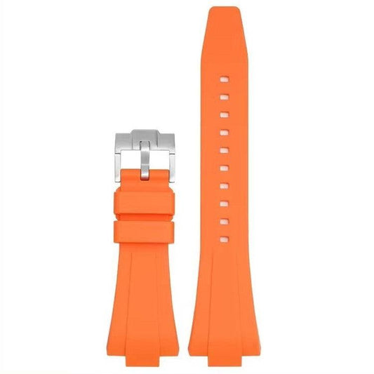Orange FKM rubber watch strap for Tissot PRX35, durable and stylish upgrade.