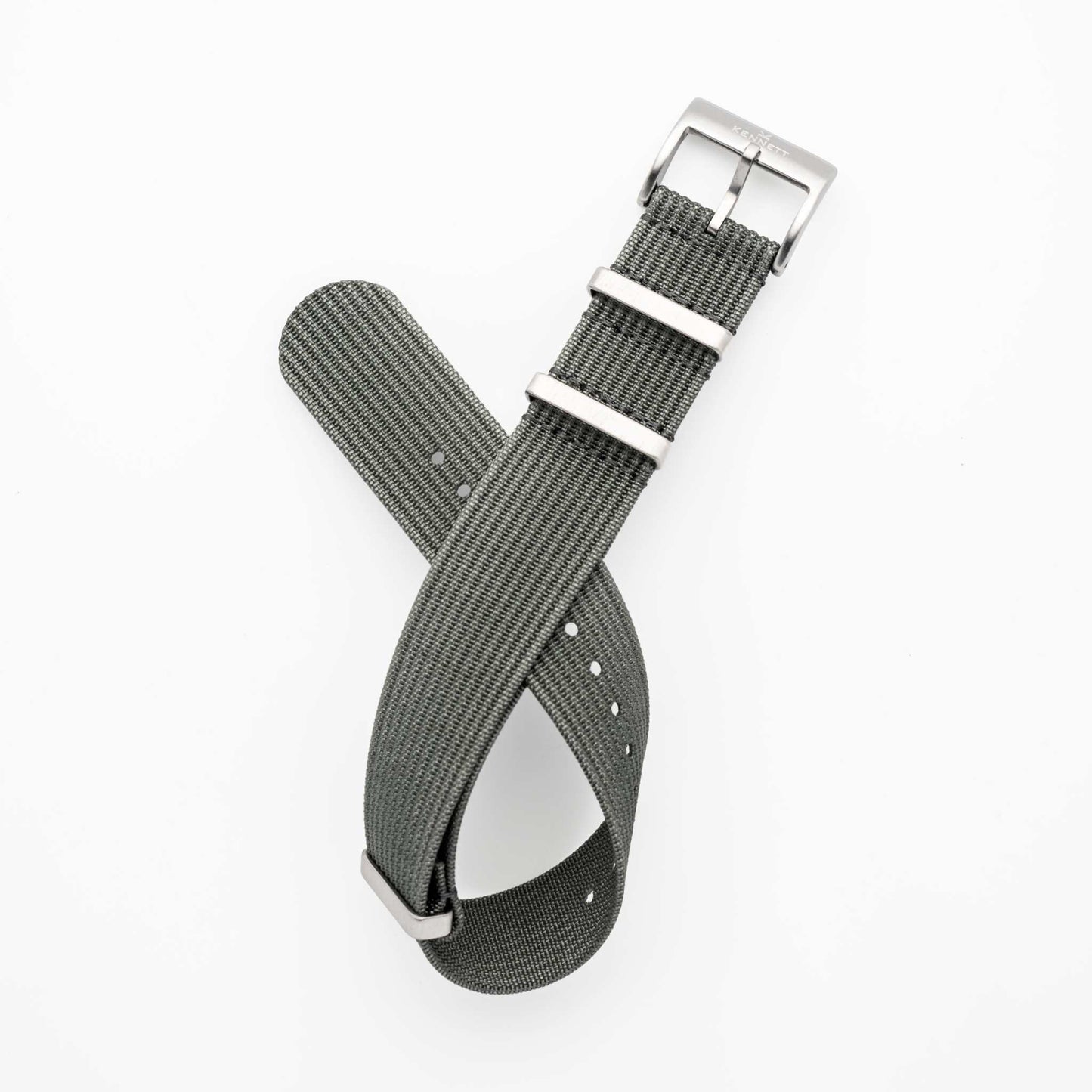 Kennett Ribbed Nylon Watch Strap with stainless steel buckle, 22mm width in green.