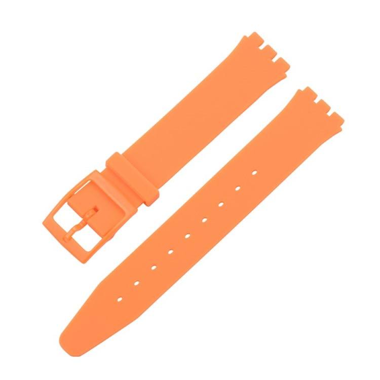 Orange compatible Swatch® watch strap, designed for all models, featuring durable synthetic material.