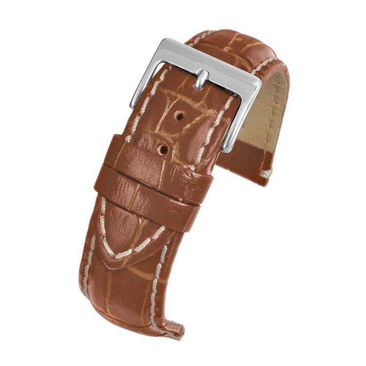 Heavy stitch crocodile grain watch strap with padded semi-shine finish.