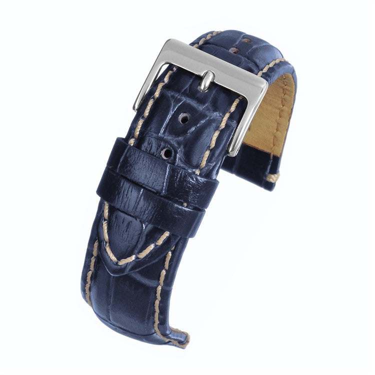 Heavy stitch crocodile grain watch strap with semi-shine finish and padded design.