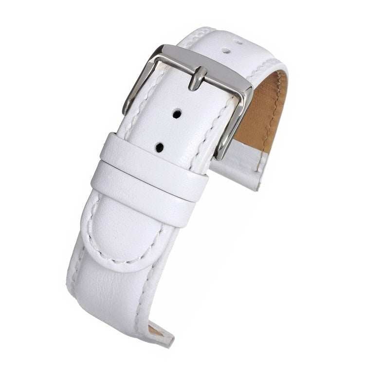 Padded stitched leather watch strap with nubuck lining and stainless steel buckle.