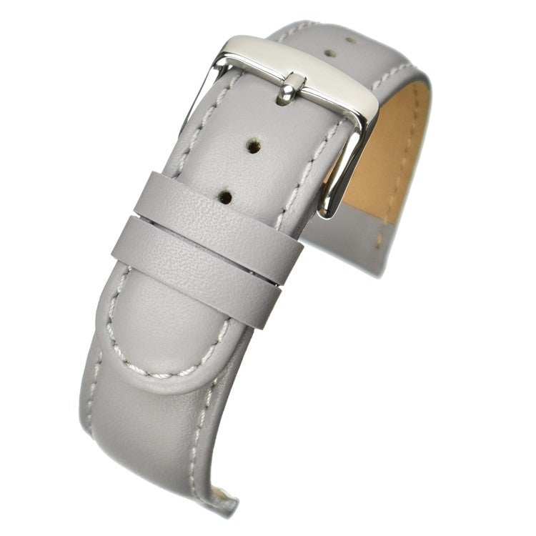 Padded stitched leather watch strap with nubuck lining and stainless steel buckle.