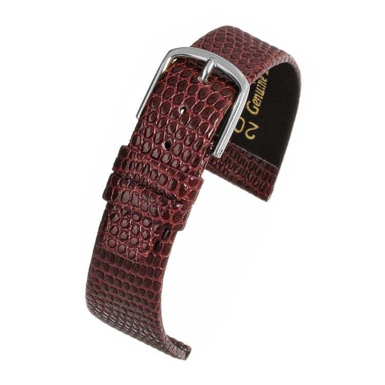 Flat Lizard Grain Watch Strap with classic texture and polished buckle in bright color.