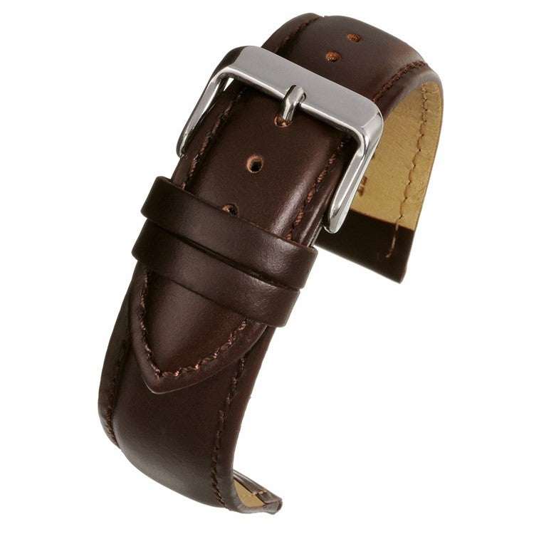 Heavy padded stitched leather watch strap with stainless steel buckle.
