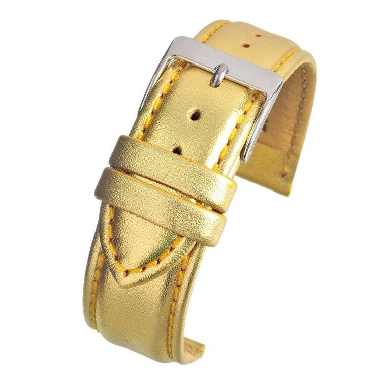 Gold metallic watch strap with stitched edges and nubuck lining, available in 12mm-22mm widths.