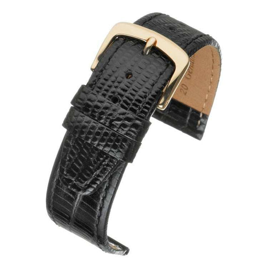 Teju Lizard Leather Watch Strap with Vintage Design and Gold Buckle