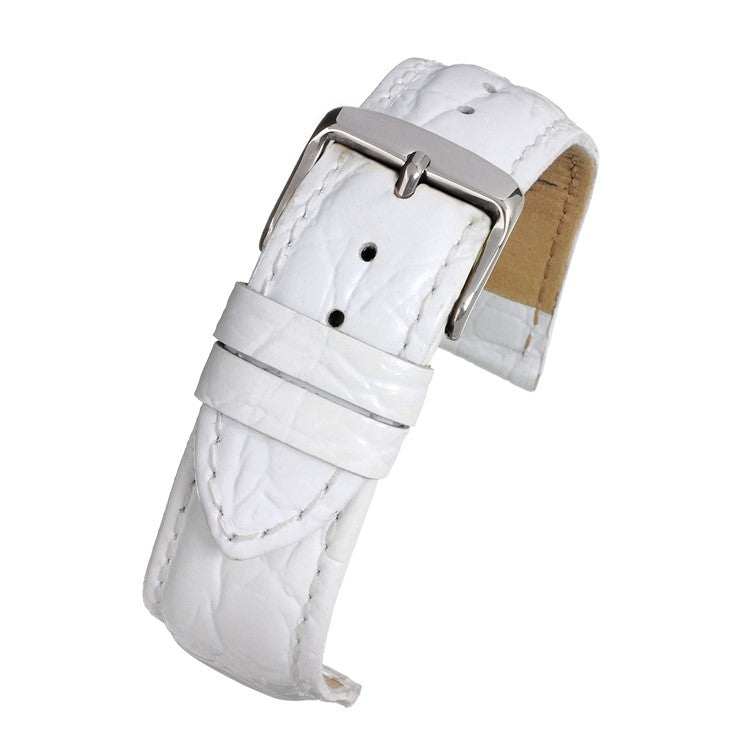 Semi-gloss crocodile grain watch strap with stainless steel buckle, premium leather, 8mm to 30mm.