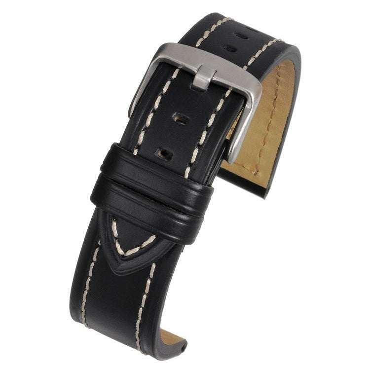 Chunky Modern Cut Edge Watch Strap with Contrast Stitching featuring a polished stainless steel buckle.