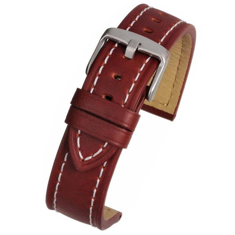 Chunky modern cut-edge watch strap with contrast stitching and stainless steel buckle.