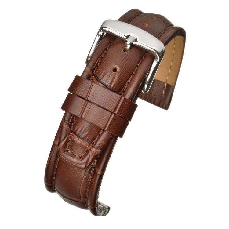 Matt Alligator Padded Watch Strap in brown with textured alligator grain and polished stainless steel buckle.
