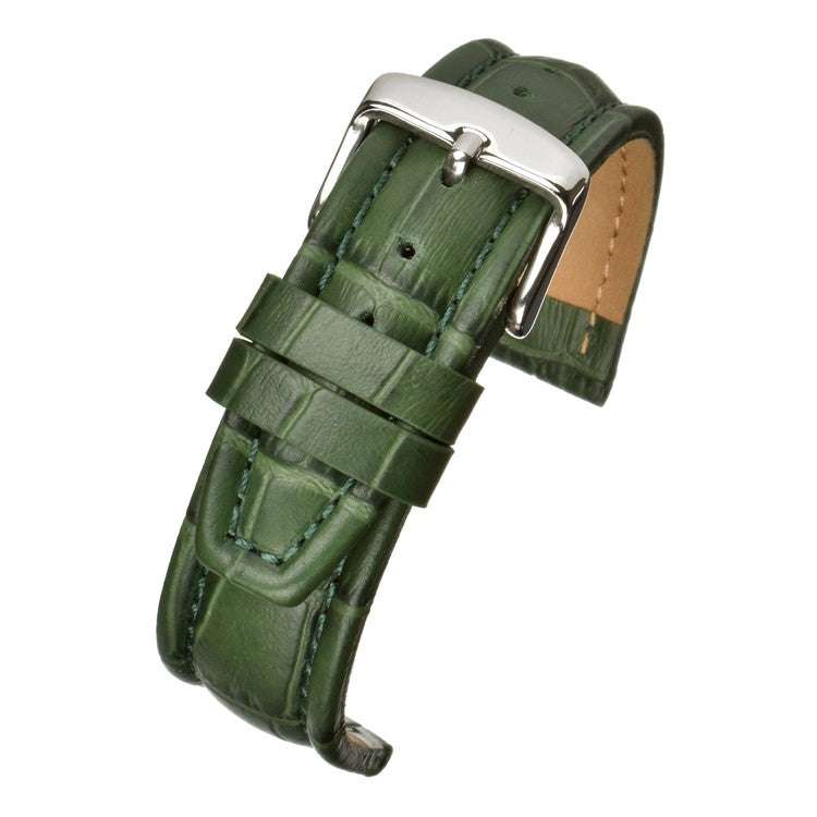 Matt Alligator Padded Watch Strap with green alligator grain texture and polished stainless steel buckle.