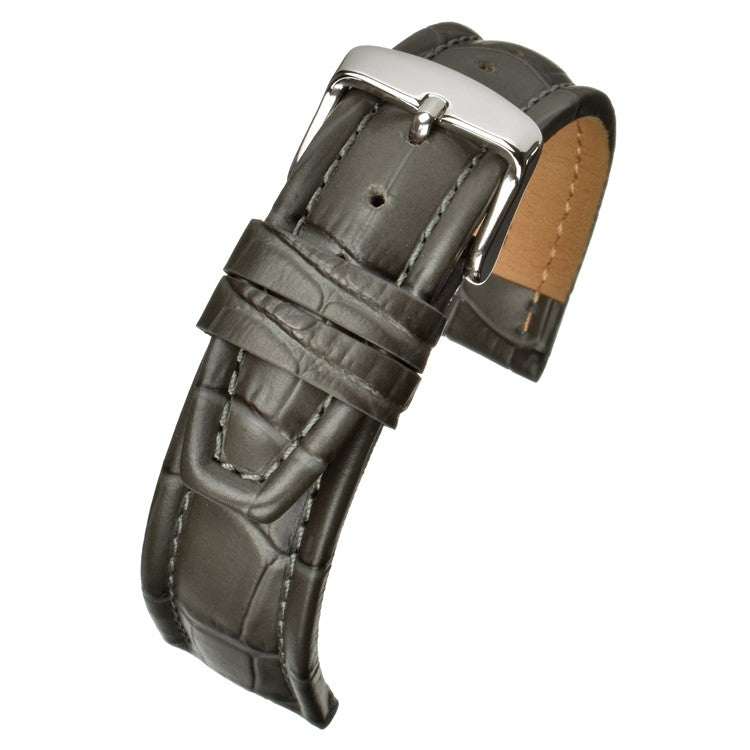 Matt Alligator Padded Watch Strap with Stainless Steel Buckle, Textured Alligator Grain, Matt Finish.