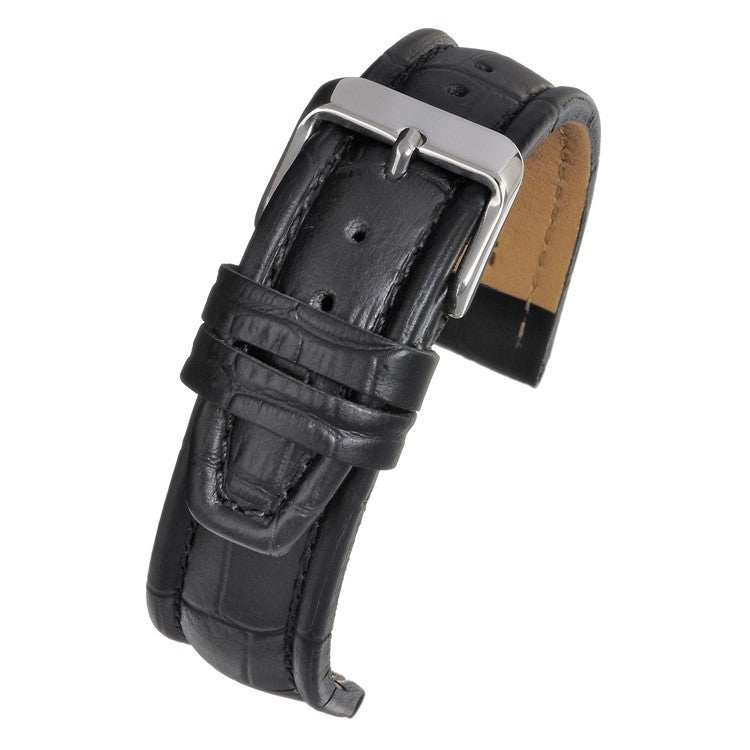 Matt Alligator Padded Watch Strap with stainless steel buckle and textured alligator grain.