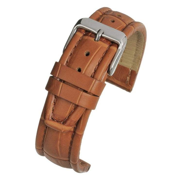 Matt Alligator Padded Watch Strap with stainless steel buckle and textured grain in brown, available in multiple sizes.