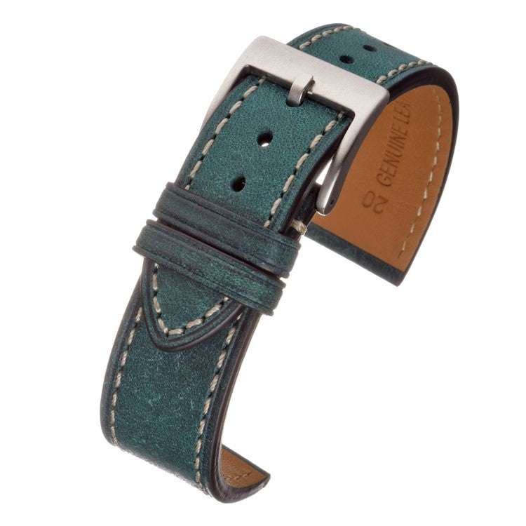 Handcrafted Italian Pueblo leather watch strap with contrasting stitching by Badalassi.