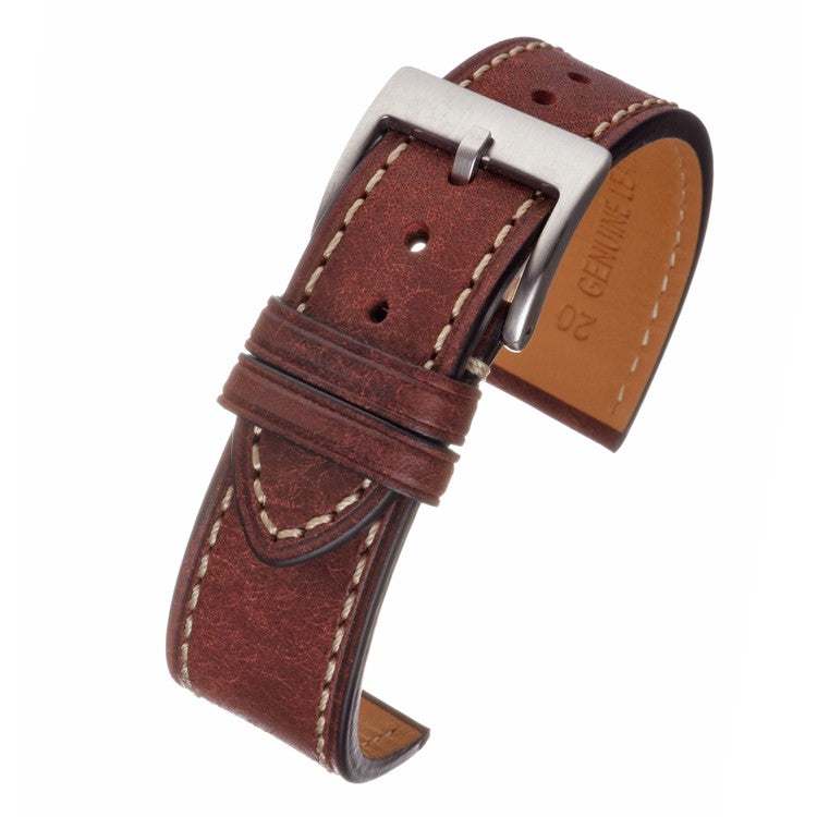 Italian Pueblo Leather Watch Strap with contrasting stitching by Badalassi, showcasing rich oiled leather and handcrafted luxury.