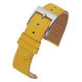 Yellow Saffiano leather watch strap with textured surface and silver buckle.