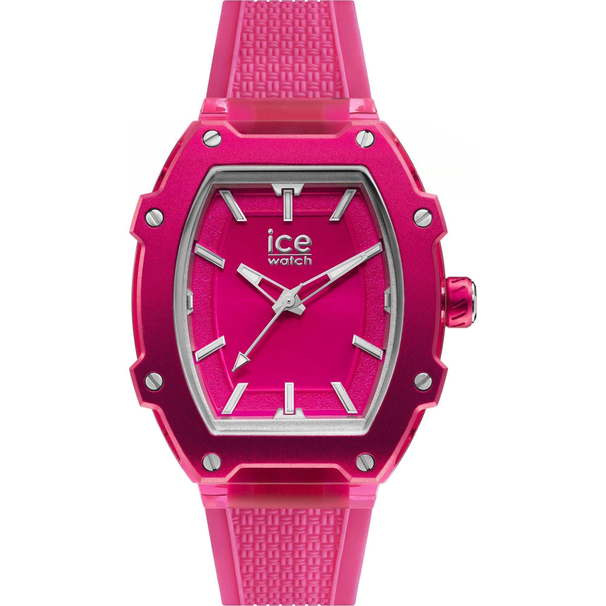 ICE Boliday Ladies Flashy Pink Watch 023323 with durable plastic case and pink strap.