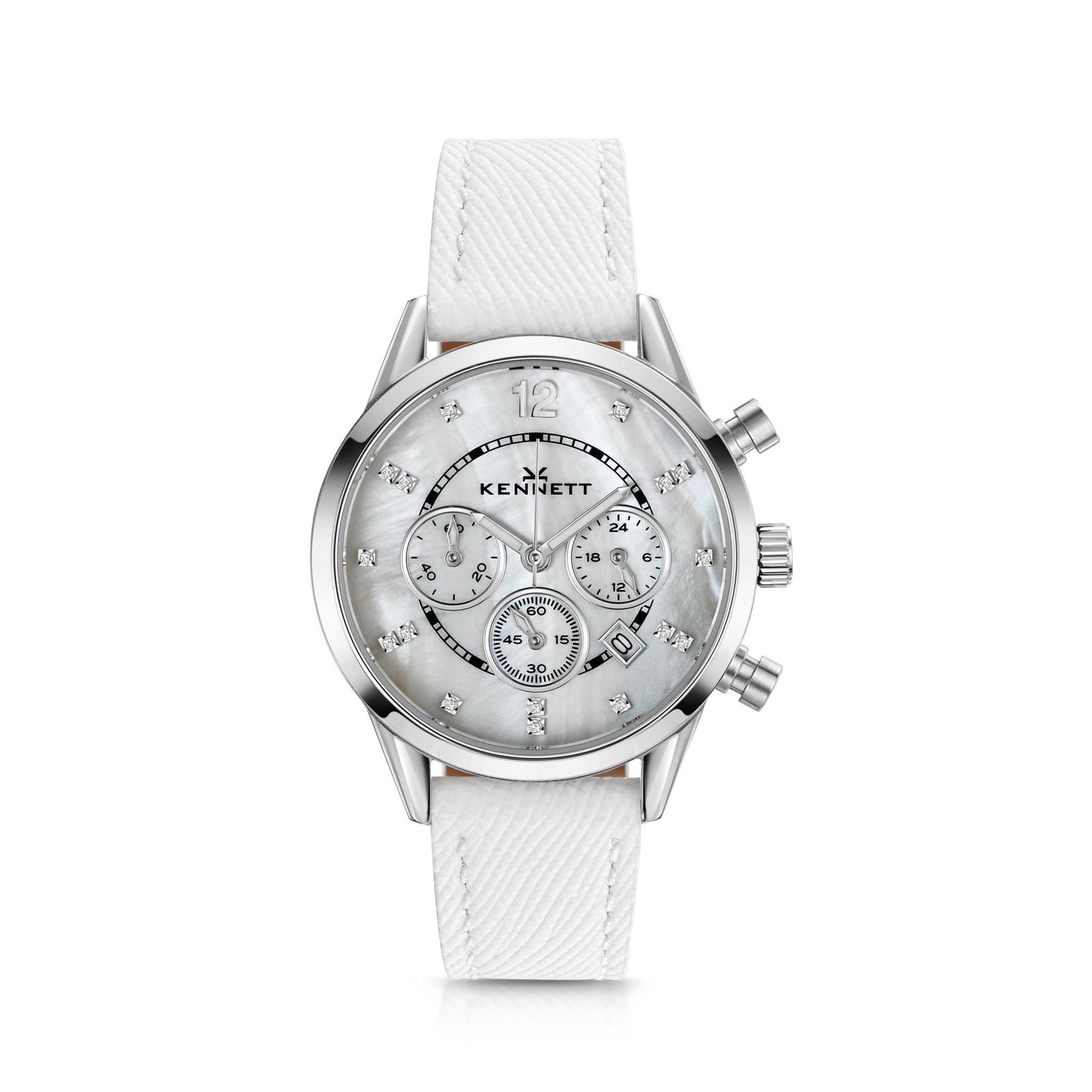 Kennett Lady Savro Watch White Mother of Pearl Dial Leather Strap in White
