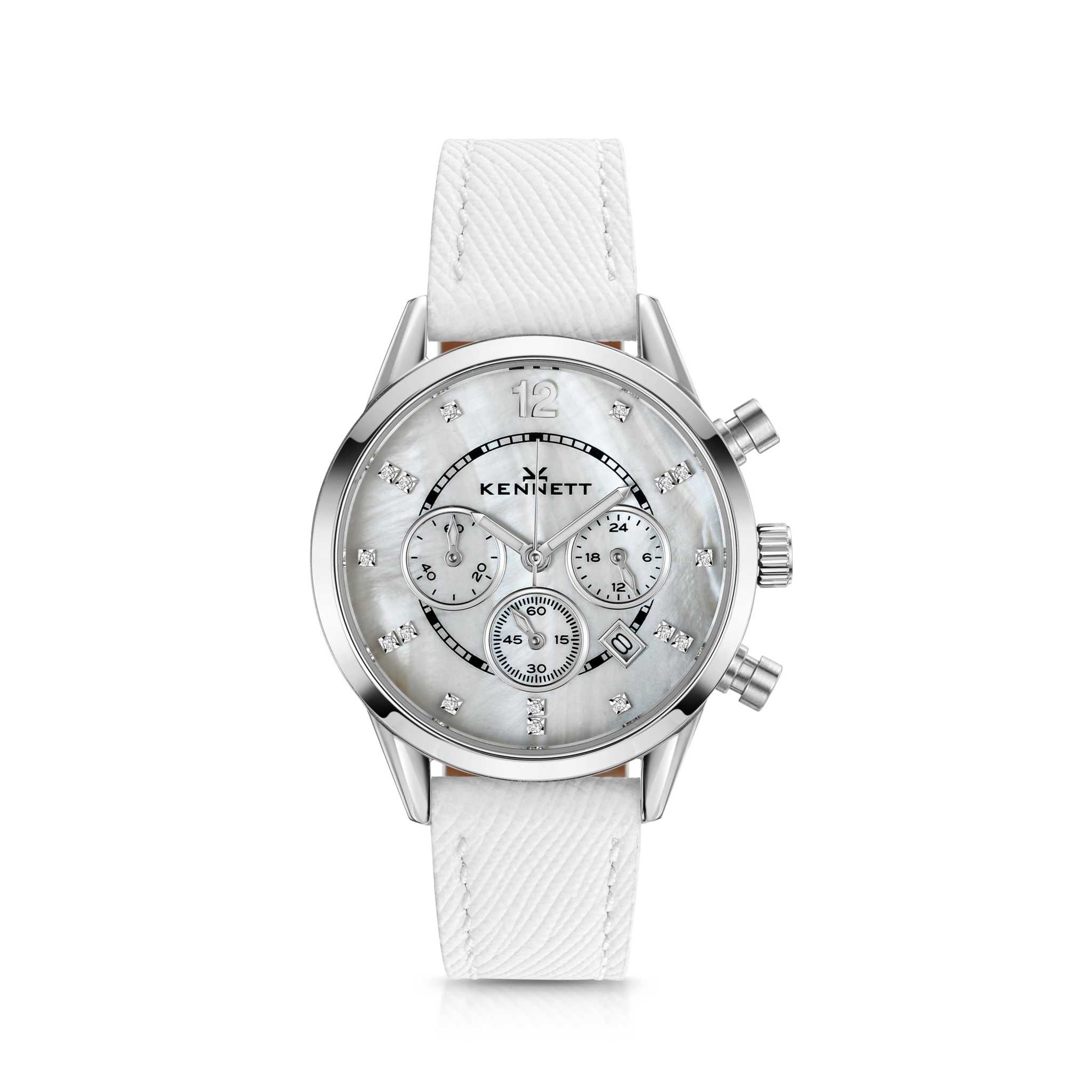 Kennett Lady Savro Watch White Mother of Pearl Dial Leather Strap in White