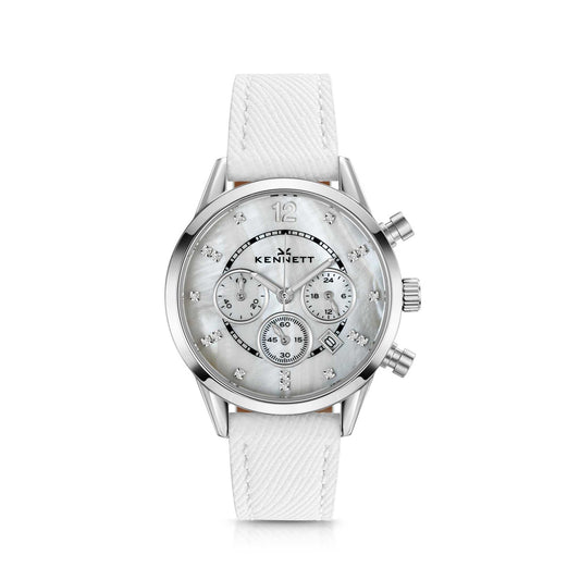 Kennett Lady Savro Watch White Mother of Pearl Dial Leather Strap in White
