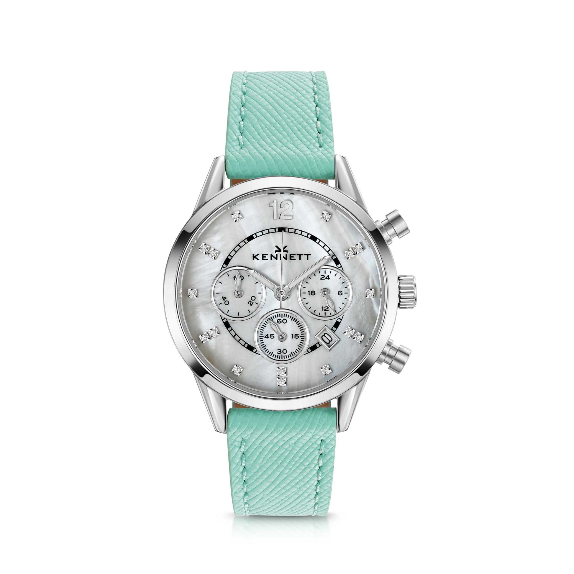 Kennett Lady Savro Watch White Mother of Pearl Dial Leather Strap in Blue