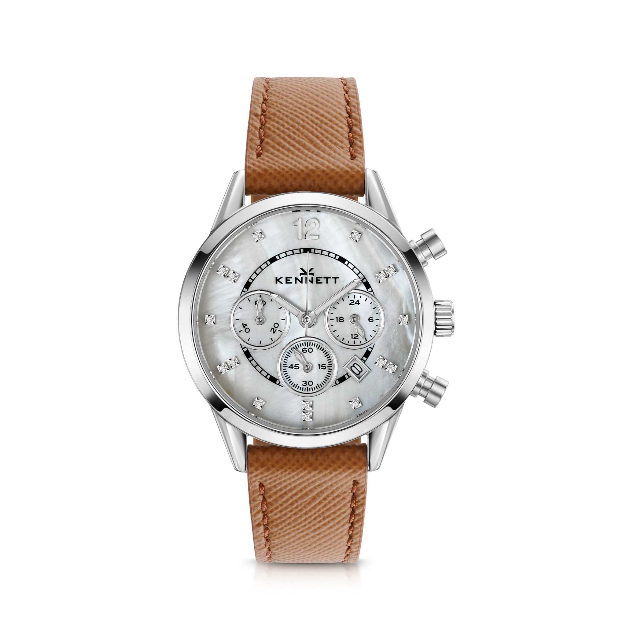 Kennett Lady Savro Watch White Mother of Pearl Dial Leather Strap in Tan Strap