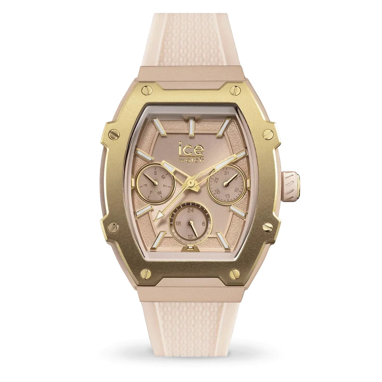 Creamy nude watch with rose gold-plated aluminum case and silicone strap, ICE Boliday Ladies 022864.