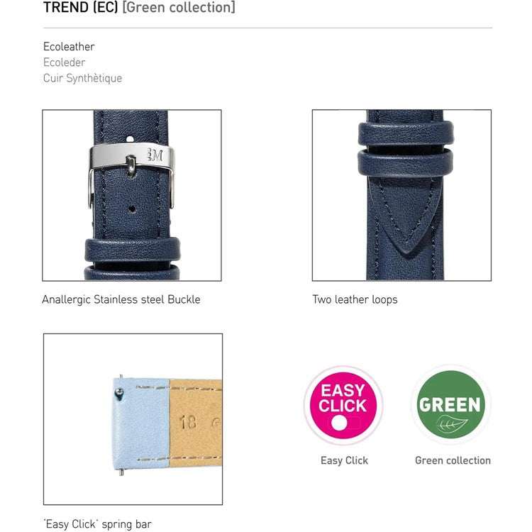 Morellato Trend Nappa Grain Vegan Leather Strap, Easy Click Spring Bars, ethical, animal-free, neutral pastel tones.