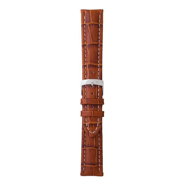 Alligator grain calf leather watch strap with cream stitching.