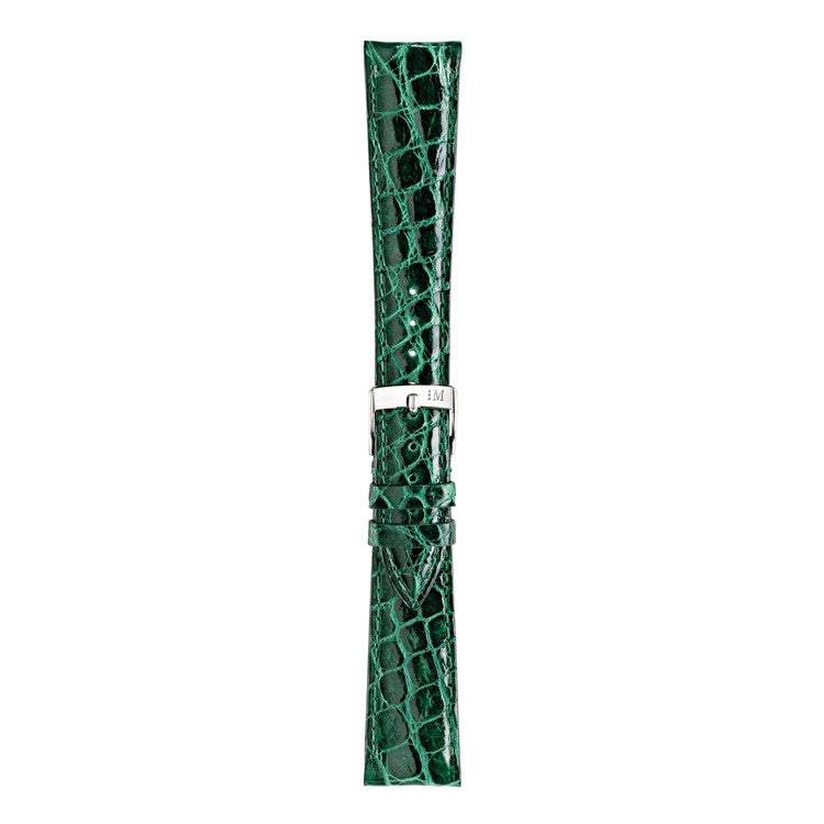 Morellato Tracy genuine crocodile watch strap, luxury Colombian leather, green color, stitched edges, refined elegance.