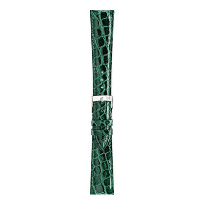 Morellato Tracy genuine crocodile watch strap, luxury Colombian leather, green color, stitched edges, refined elegance.