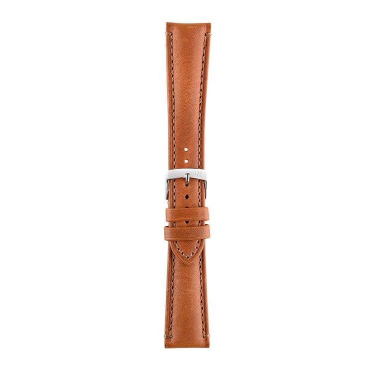 Morellato Derain smooth calfskin leather watch strap with hand-stitched edges and buckle overstitching.