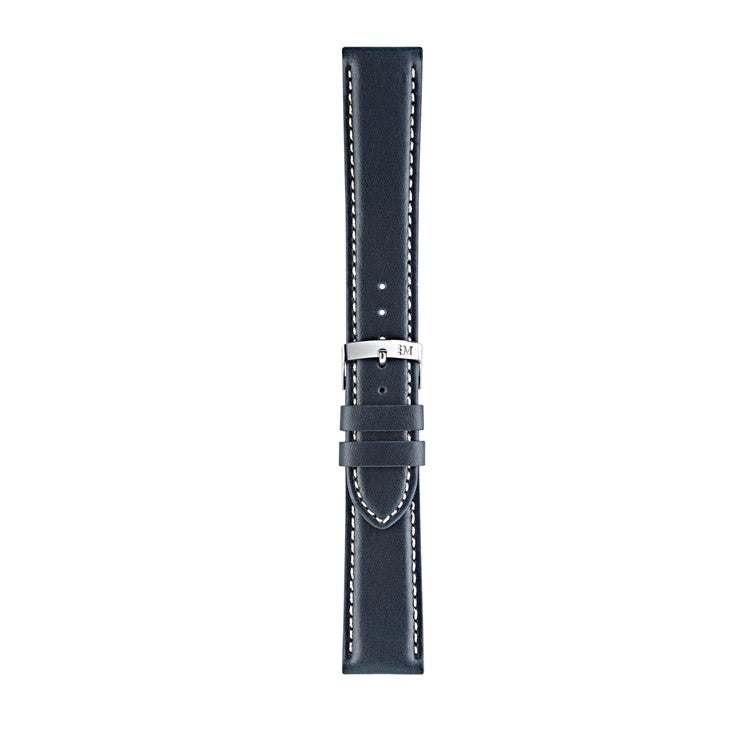 Morellato Rodius coated leather watch strap with cream contrast stitching and square padding.
