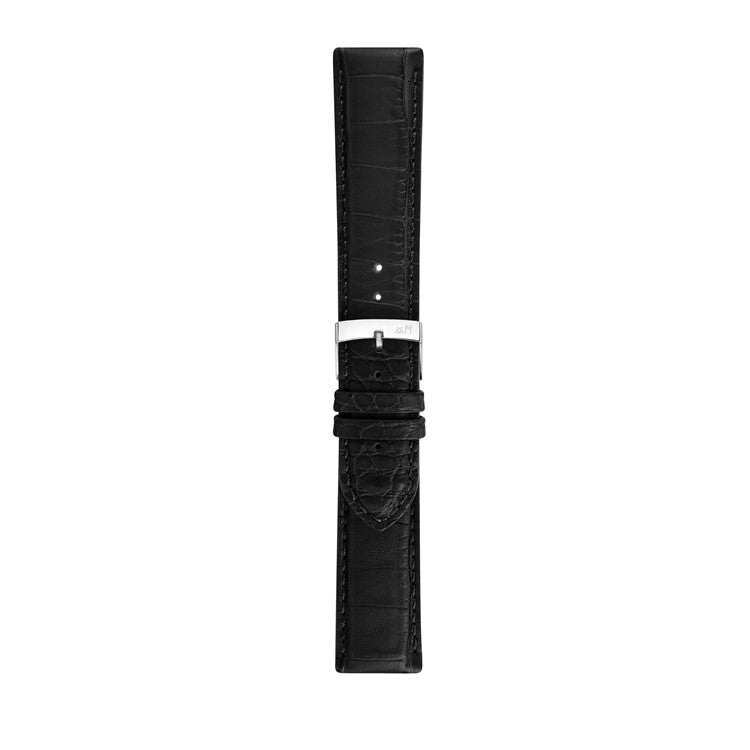 Luxury black alligator watch strap with a matt finish, handcrafted in Italy.