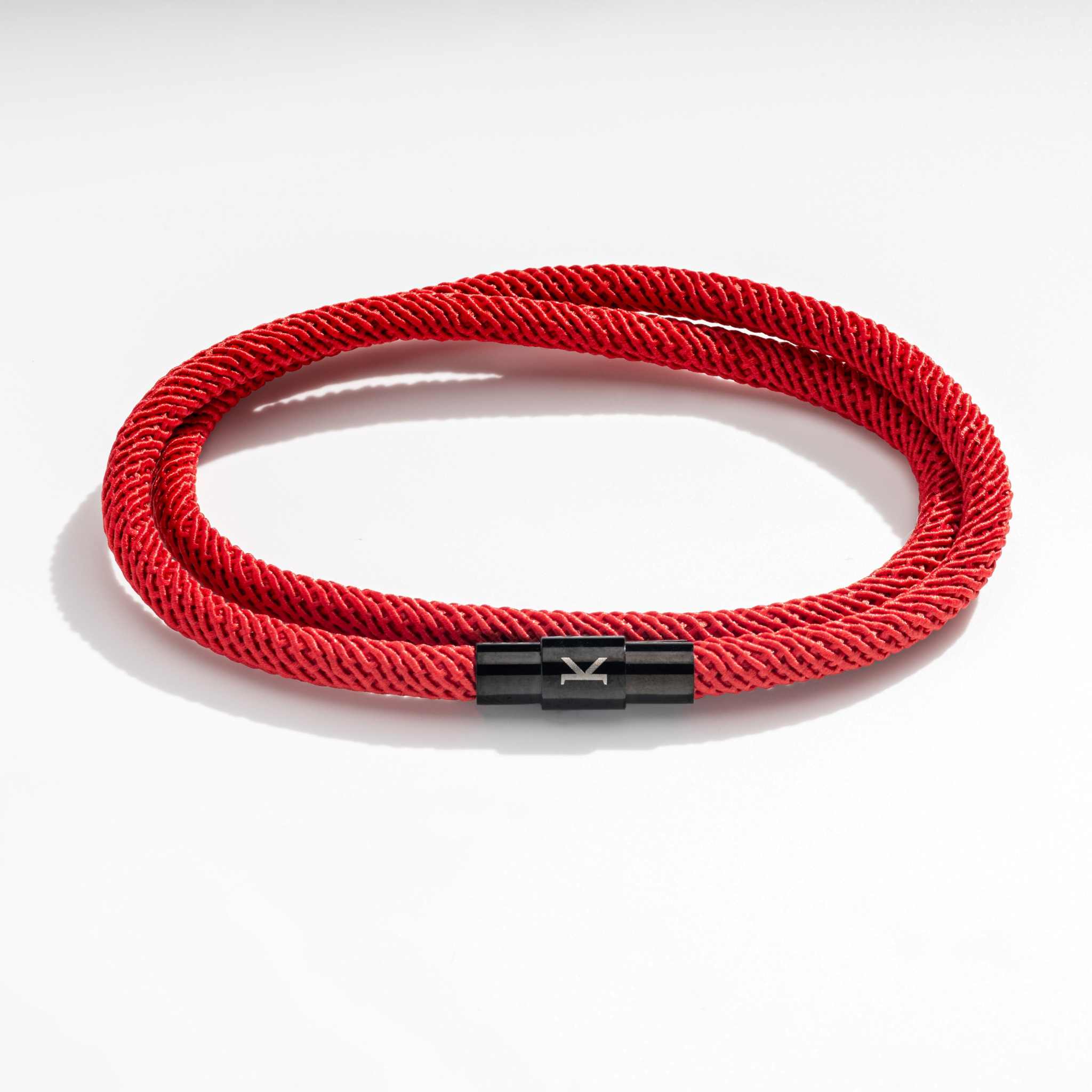Red Antibes Double Wrap Rope Bracelet with black clasp.