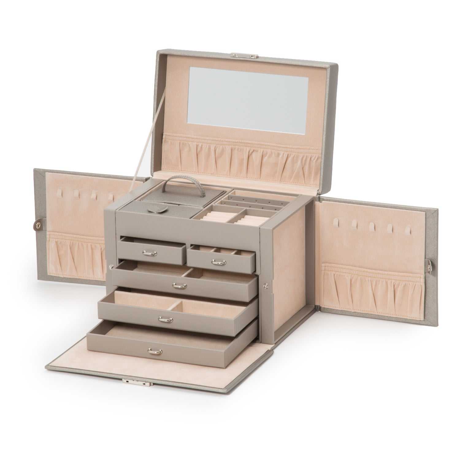 Watch Avenue UKWolf Heritage Medium Jewellery Box Pewter Saffiano 280134Watch Avenue UK