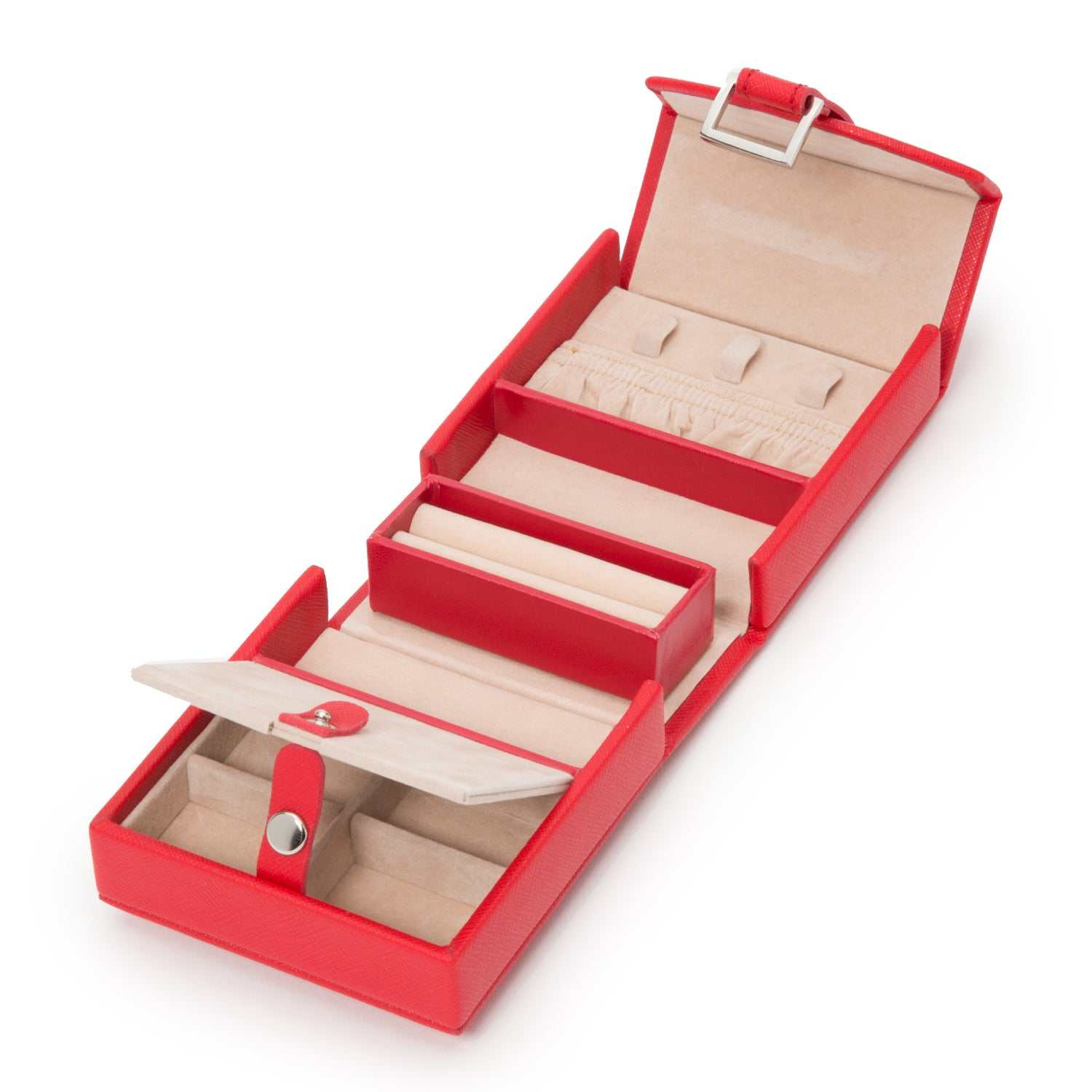 Jewellery BoxWolf Heritage Fold-Out Travel Red Saffiano Jewellery Box 281214Introducing the Wolf Heritage Fold-Out Travel Red Saffiano Jewellery Box (Model: 281214) – a harmonious blend of classic design and vibrant elegance. Elevate your je