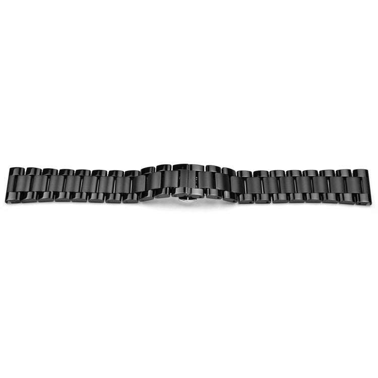 Black metal watch bracelet with center spring release clasp, available in multiple sizes.