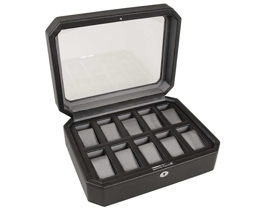 watch boxesWolf Heritage Windsor 10 Piece Watch Box Black/Grey 4584029Introducing the Wolf Heritage Windsor 10 Piece Watch Box in Black/Grey (Model 4584029) – a retro-inspired and stylish companion for your timepieces, designed to disp