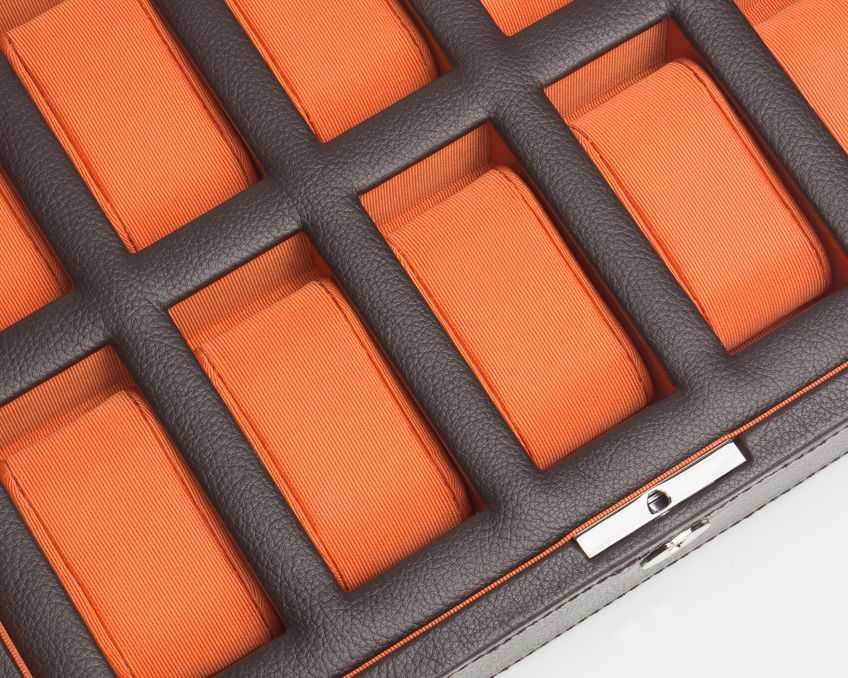 Orange and brown cushions for watch storage box