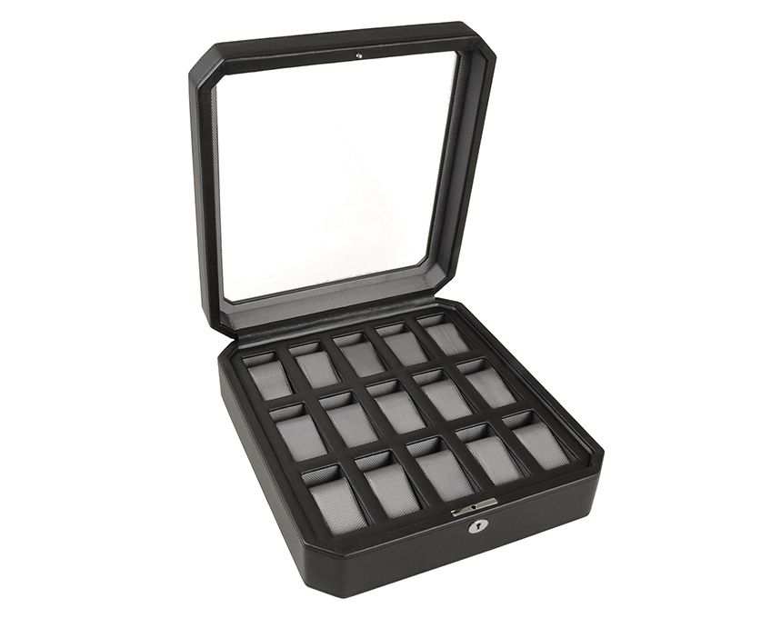 watch boxesWolf Heritage Windsor 15 Piece Watch Box Black/Grey 4585029Introducing the Wolf Heritage Windsor 15 Piece Watch Box in Black/Grey (Model 4585029) – a stylish and functional accessory meticulously crafted to showcase and orga