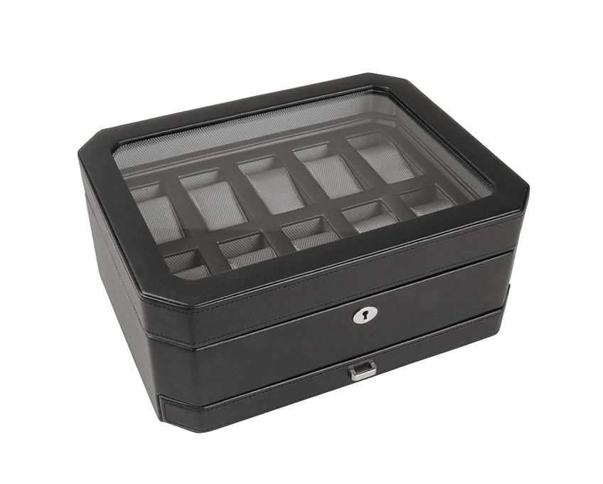 Wolf Heritage Windsor 10 Piece Watch Box with Drawer Black/Grey 4586029