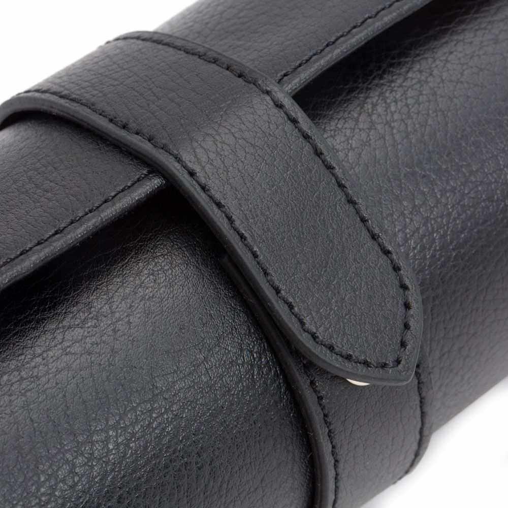 Wolf Black Leather Watch Roll Travel Case