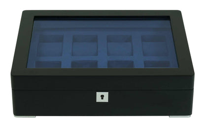 8 Slot Black Wooden Watch Box with Blue Velvet Lining watch boxKennett Great Britain