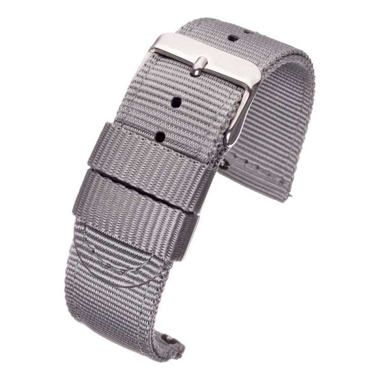 Quick release nylon watch strap with polished square steel buckle, durable and lightweight for active lifestyles.