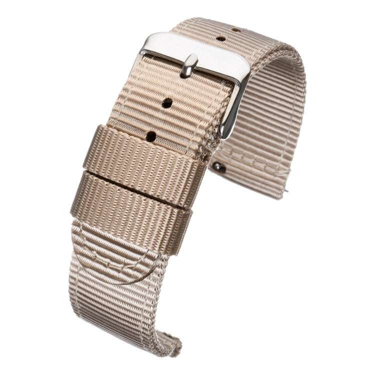 Durable quick release nylon watch strap with polished steel buckle.